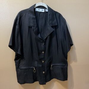 Louise Paris Linen Black Short Sleeve  Button Up Jacket Size 22